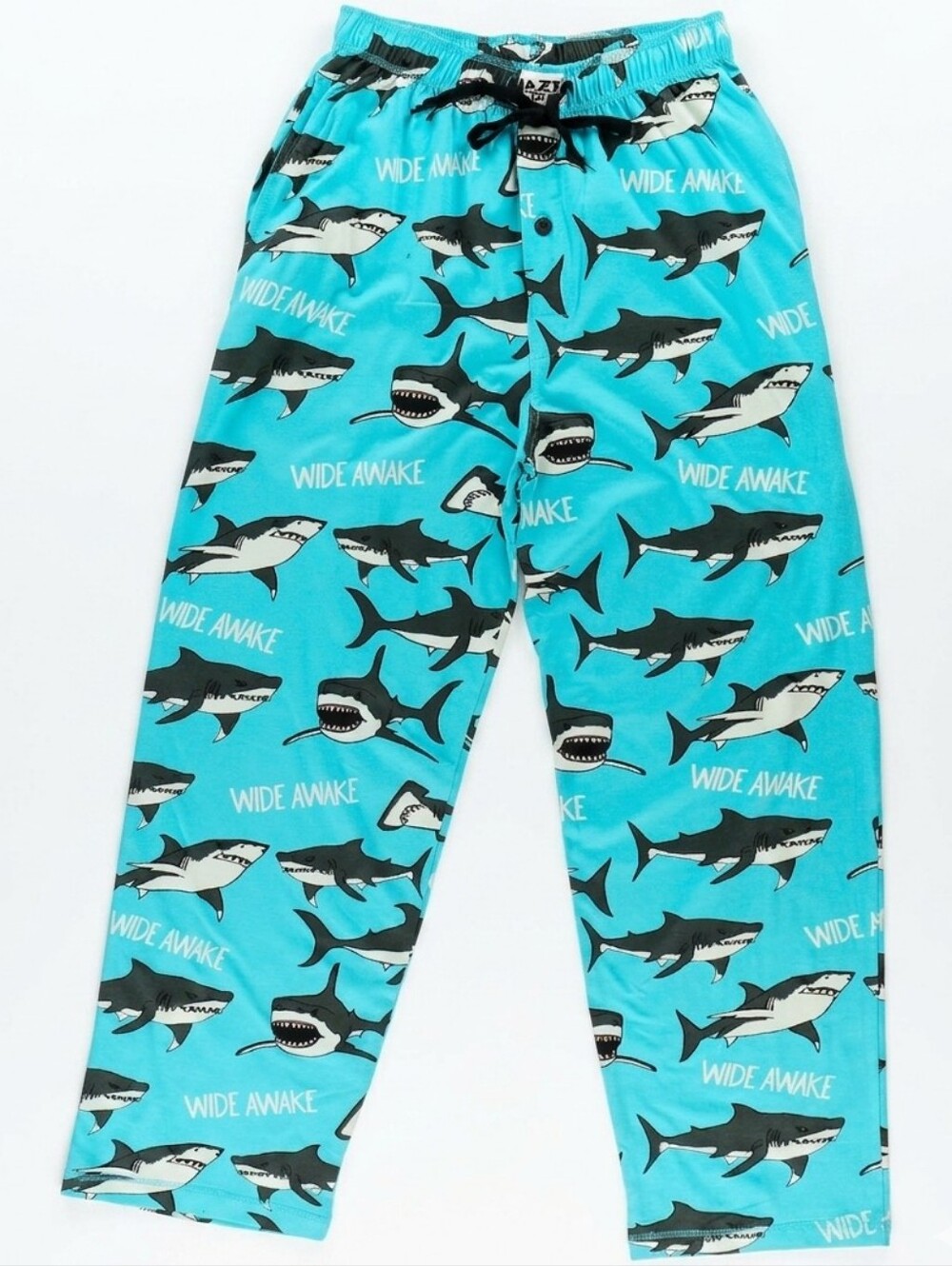 Lazy One Men’s Shark Print Pajama Pants "WIDE AWAKE" Turquoise & Black